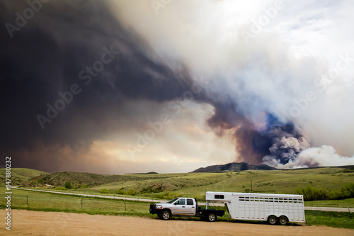 Wildfire Smoke Plume Horse Trailer