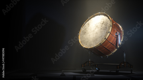 Orchestra Big drum on dark myst background. 3D rendering photo