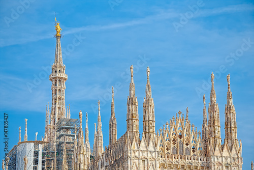 Details of the Milan Cathedral, the spiers and the Madonna © arkanto