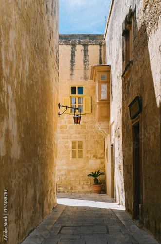 Narrow street of Silent City, Mdina, Malta