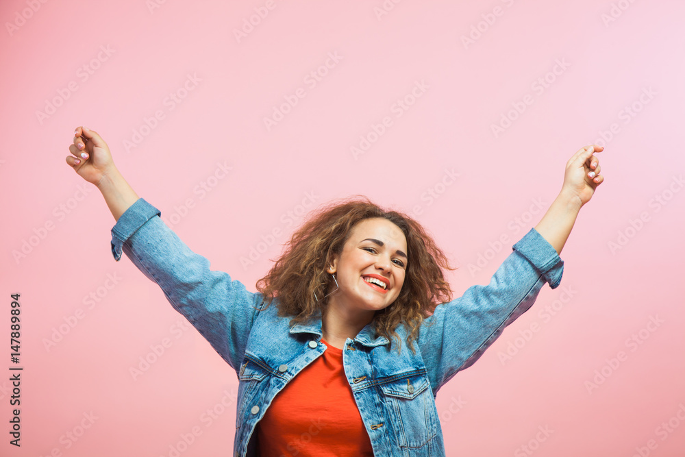 Young woman in jeans coat freedom and happiness Young woman in jeans coat freedom and happiness