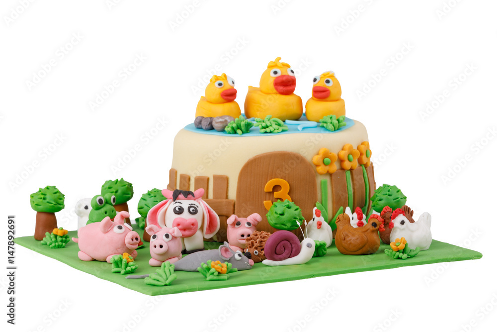 Obraz premium birthday cake with farm marzipan animals