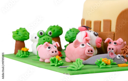 birthday cake with farm marzipan animals