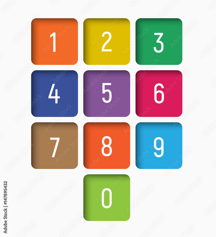 set of numbers from 0 to 9 in multi-colored squares set of numbers from 0 to 9 in multi-colored squares