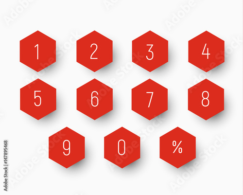 set of numbers from 0 to 9 on button in the shape of a hexagon