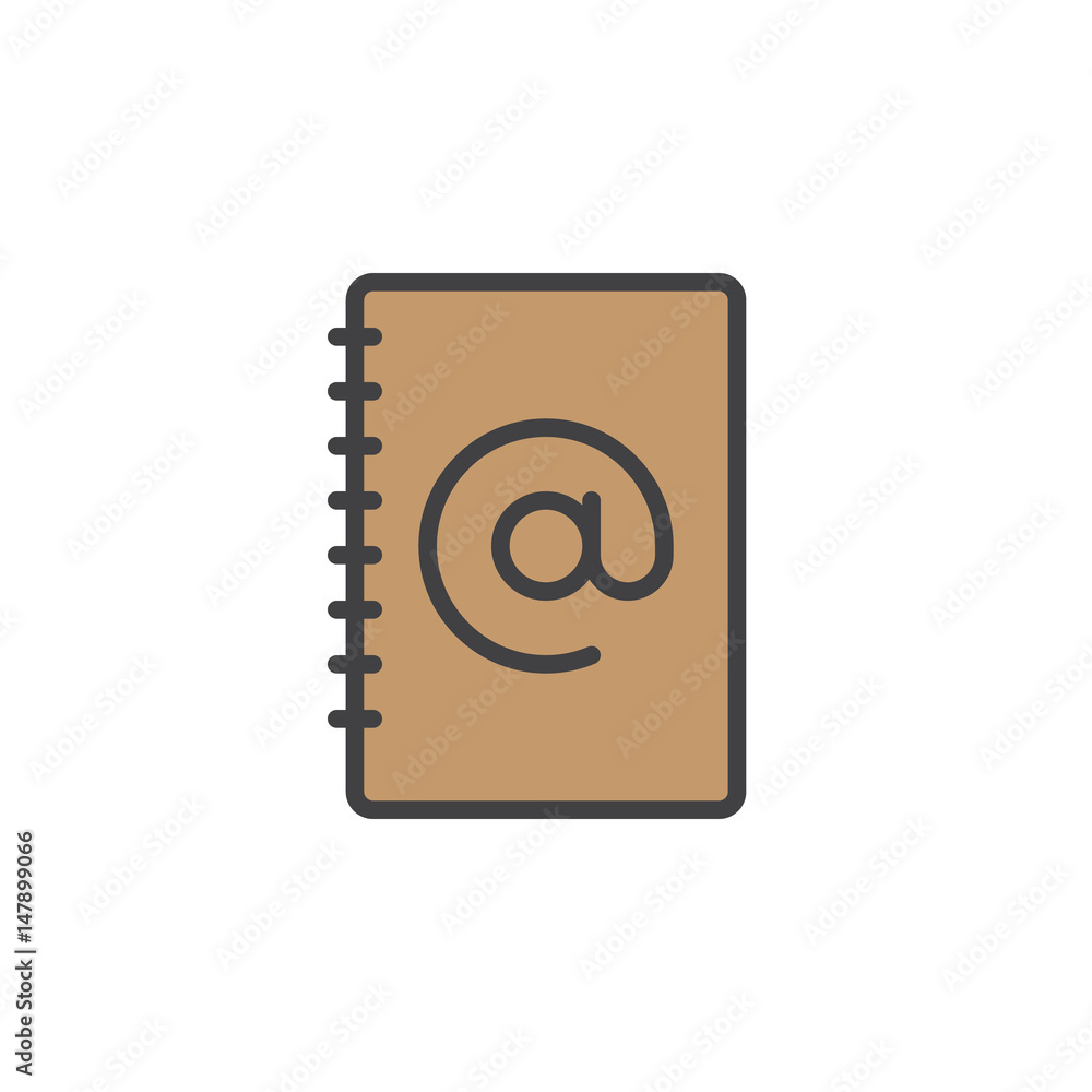 Address book filled outline icon, line vector sign, linear colorful pictogram. Symbol, logo illustration. Pixel perfect Address book filled outline icon, line vector sign, linear colorful pictogram. Symbol, logo illustration. Pixel perfect