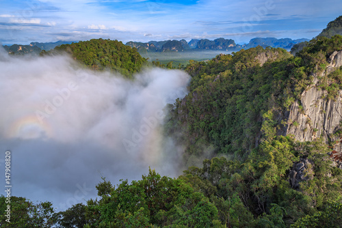 beautiful view point at Golden Buddha meditating - the Tiger Temple in Krabi Thailand