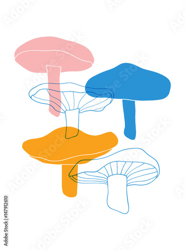 Hand drawn cartoon mushroom set. Birch bolete illustration 
