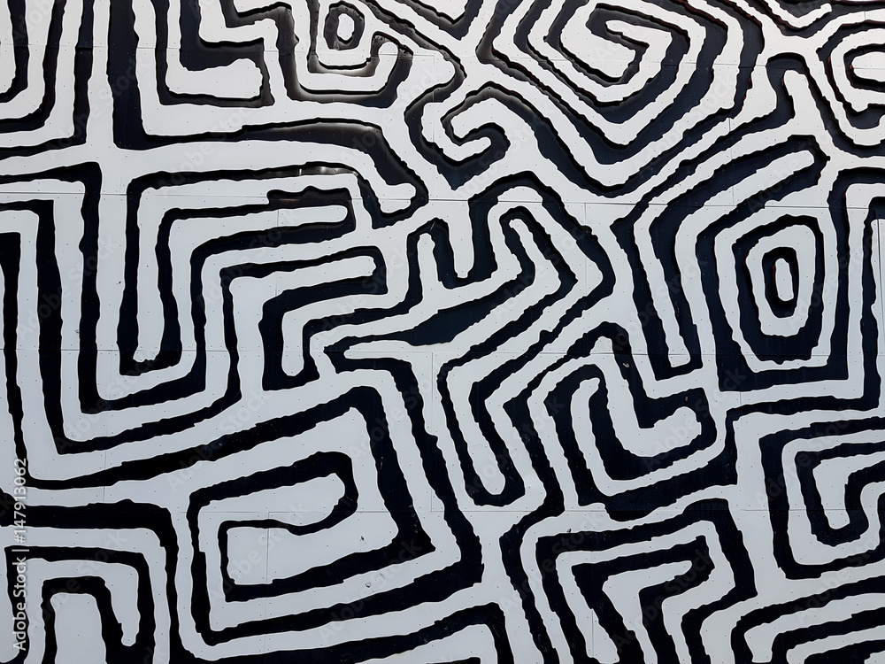 Wiggly black and white patterns on wall Wiggly black and white patterns on wall