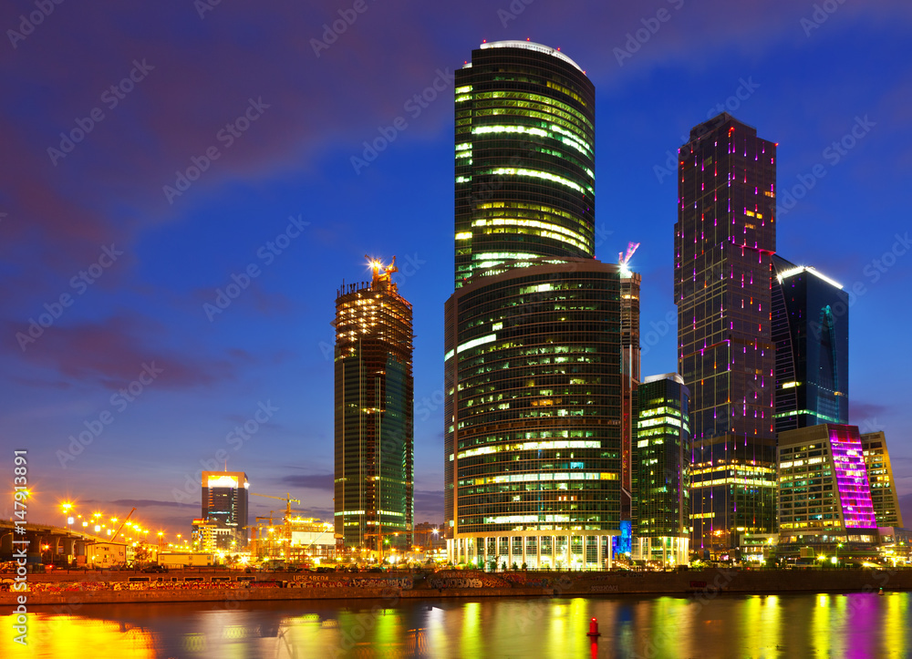   Moscow City buildings in summer night