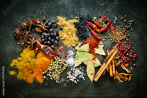 Food still life of aromatic and pungent spices