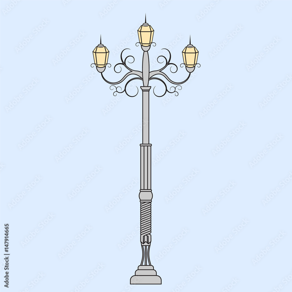 Vintage streetlight. Retro style for your design. Vector illustration.