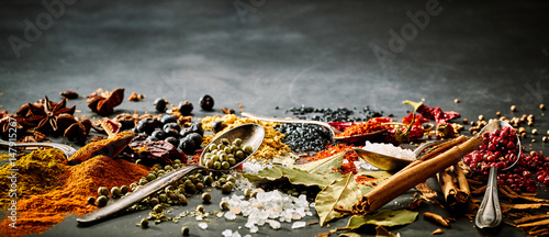 Panoramic banner of assorted spices