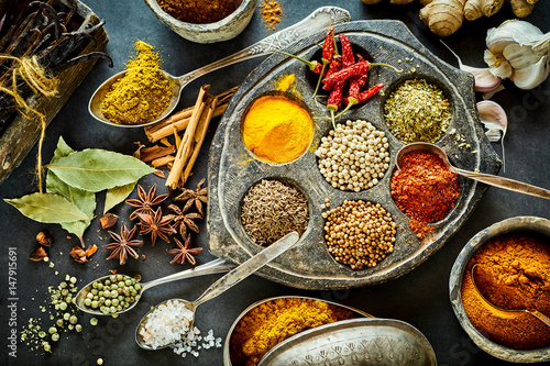 Fototapeta Naklejka Na Ścianę i Meble -  Culinary still life of assorted Asian spices
