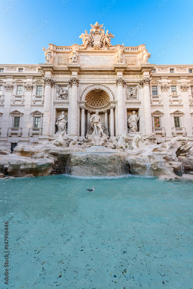 Panorama of Trevi fountain, Fontana di Trevi, illuminated, Rome, Turist, UNESCO World Heritage Site Rome, Latium, Lazio, Italy, Europe.