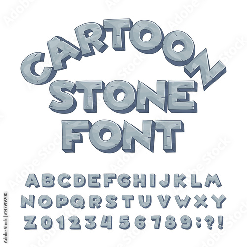 Cartoon stone alphabet font. Type letters, numbers, symbols. Stock vector typeface for your design.