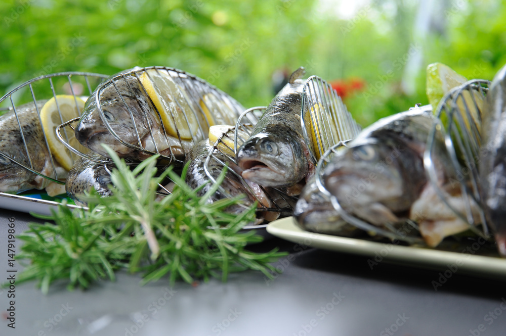 frische Forellen für den Grill vorbereitet frische Forellen für den Grill vorbereitet