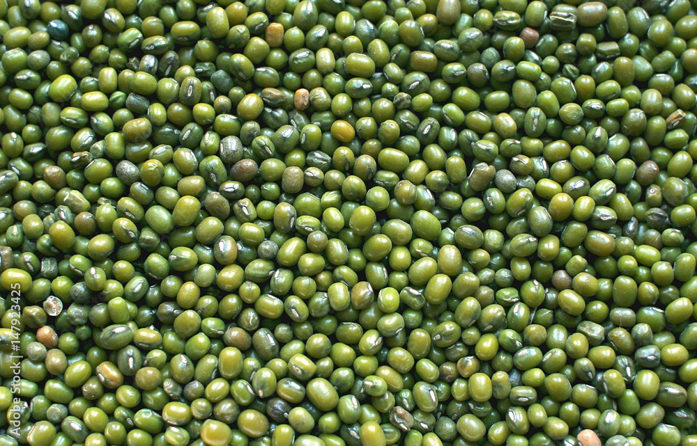 A heap of raw green mung beans