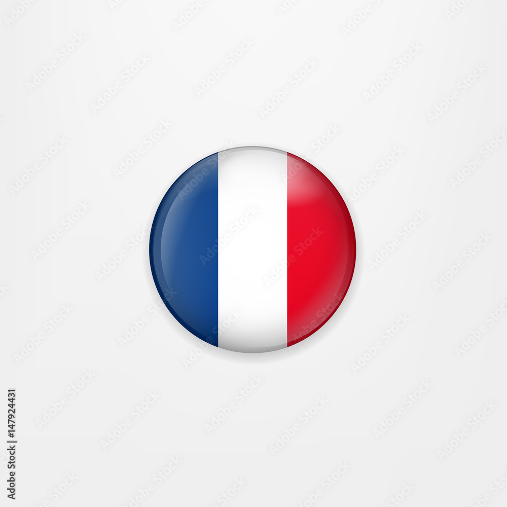 Flag of France round icon, badge or button. French national symbol. Vector illustration. Flag of France round icon, badge or button. French national symbol. Vector illustration.