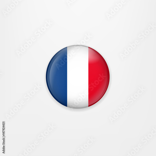 Flag of France round icon, badge or button. French national symbol. Vector illustration.