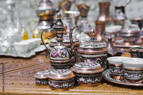 Colorful ceramic souvenirs for sale on the street in Old Town Mostar. Bosnia and Herzegovina. photo