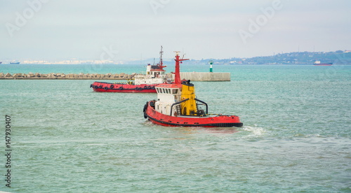 Two small boats in the water area of the Azov Sea, in the Kerch Strait © allegro60