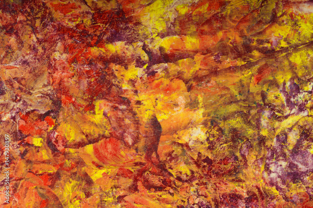 Oil painting red yellow abstract background. Palette knife paint texture. Art concept.