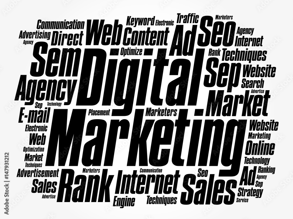 Obraz premium Digital Marketing word cloud collage, business concept background