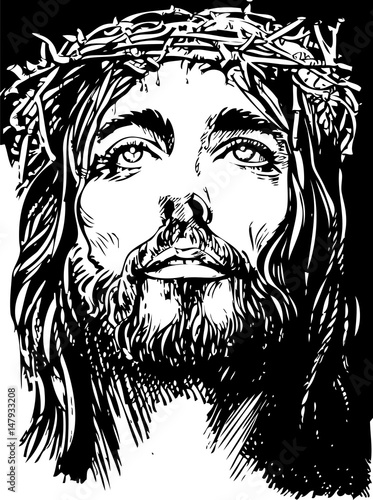 Jesus Christ Partraite. Hand Drawing Sketch. Vector