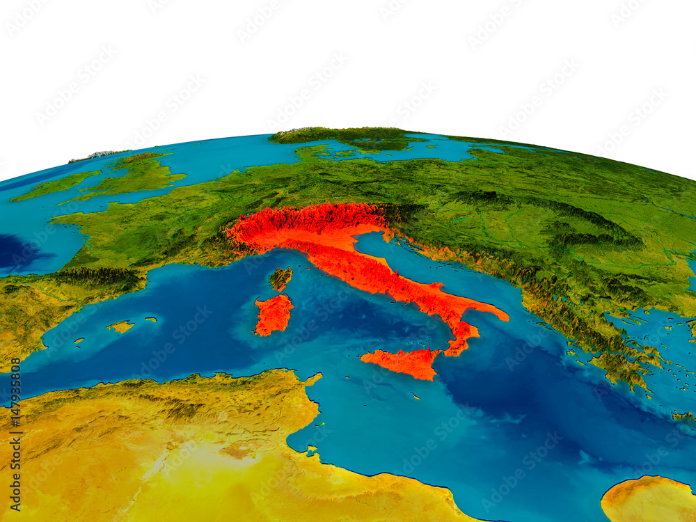 Italy on model of planet Earth