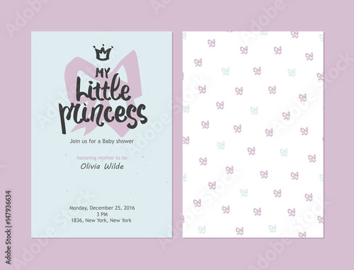 My little princess - Baby shower girl invitations, vector templates.