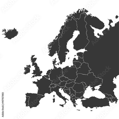 Детальная карта Европы в высоком разрешении с границами государств.