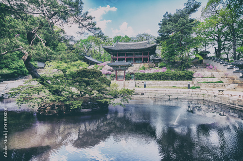 Buyeongji pond at the Huwon park, Secret Garden, Changdeokgung palace, Seoul photo