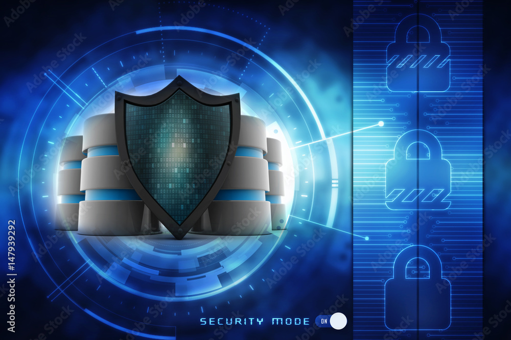 Fototapeta premium 3d illustration Security concept - shield on digital code background