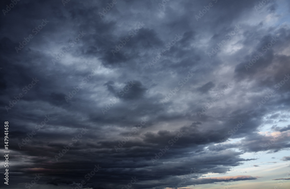 Cloudy sky, dark clouds, close storm