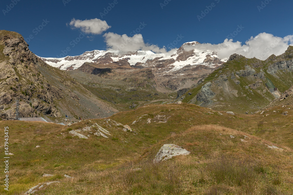 View to Monte Rosa mountain in italian Alps