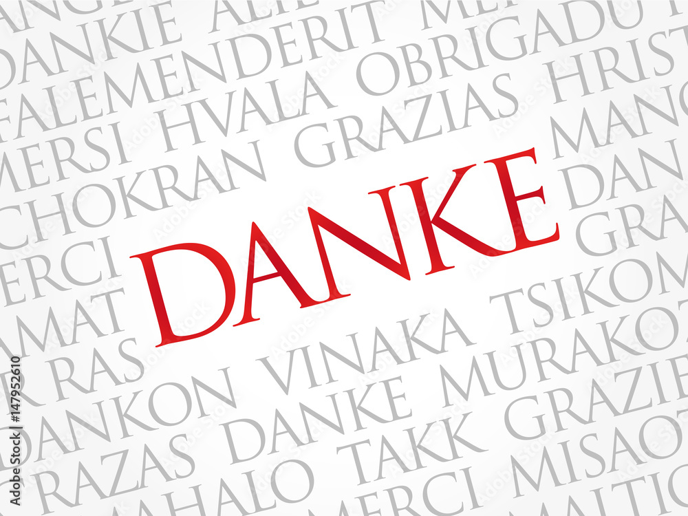 Danke (Thank You in German) Word Cloud background, all languages, multilingual for education or thanksgiving day