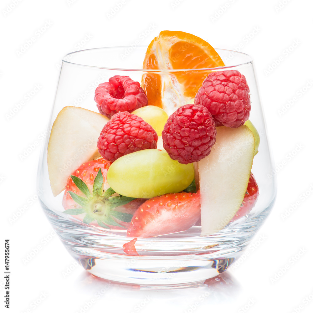 Pieces of raspberries, strawberries and tangerines Pieces of raspberries, strawberries and tangerines
