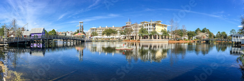 DESTIN, FL - FEBRUARY 2016: Panoramic view of Harbourwalk Village with tourists, Florida
