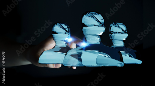 Fototapeta Naklejka Na Ścianę i Meble -  Businesswoman touching shiny glass avatar group 3D rendering