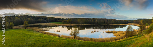 Panorama view of the Patelnia lake near Kruklanki in Masuria, Poland