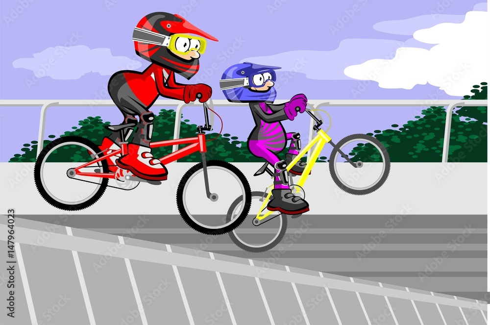 Fototapeta premium BMX riders competing in the child class