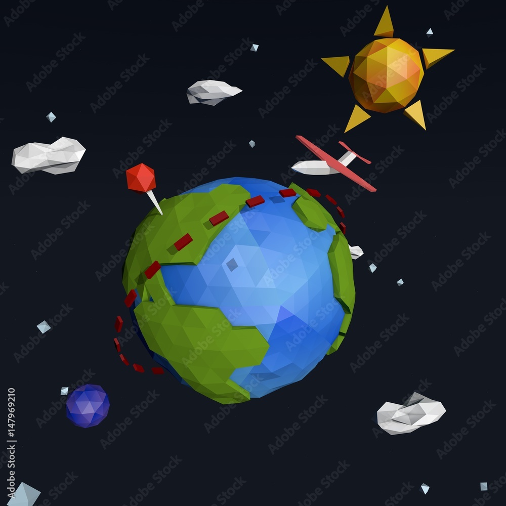 Naklejka premium Travel around the world, low poly illustration