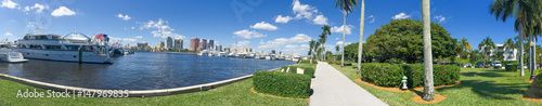 PALM BEACH, FL - FEBRUARY 2016: Panoramic view of Palm Beach dockand city skyline. Palm Beach is a famous tourist destination