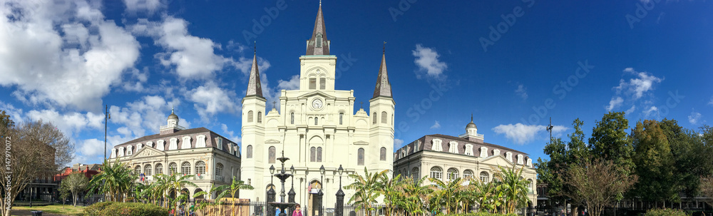 NEW ORLEANS - FEBRUARY 2016: Panoramic view of Jackson Square. New Orleans attracts 15 million people annually