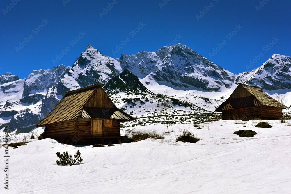 Wooden huts in Gasienicowa valley. Tatra mountain