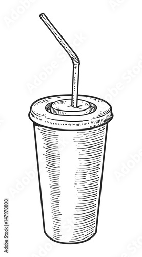 Paper cup illustration, drawing, engraving, ink, line art, vector
