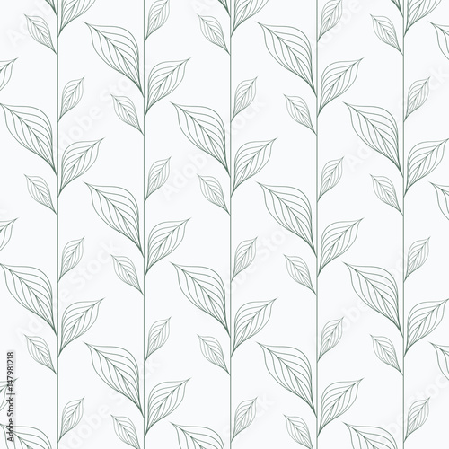 abstract leaf vector pattern, repeating linear leaves, flower, skeleton leaves, grass, pattern is on swatches panel.