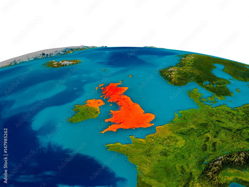 United Kingdom on model of planet Earth