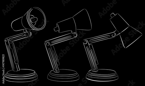 three electric lamp sketches isolated on black